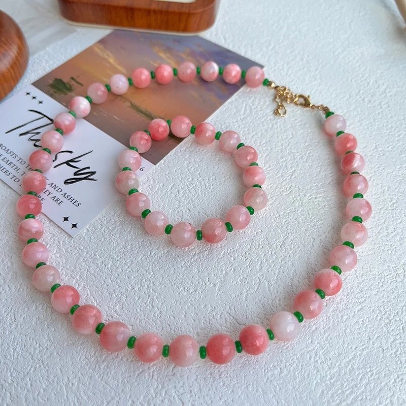 round bead bracelet peach like quartz necklace pendant earrings for young women girl